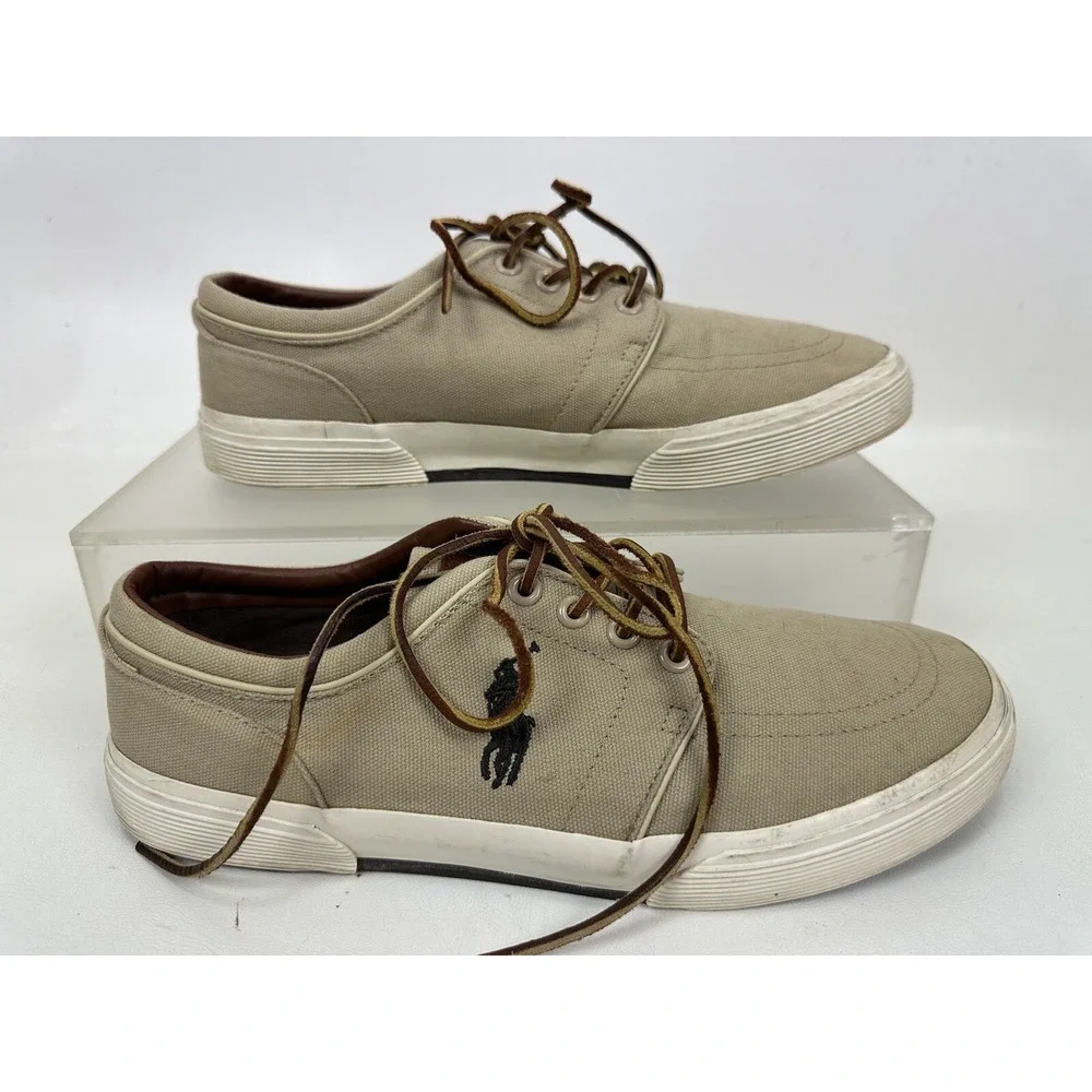 Polo Ralph Lauren‎ Faxon Low Top Canvas Shoes Sneaker Tan Mens Size 9.5 D